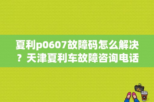 夏利p0607故障码怎么解决？天津夏利车故障咨询电话-图1