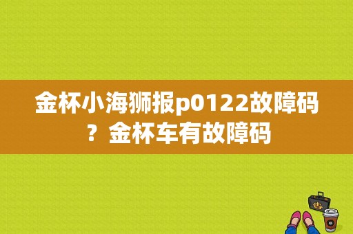 金杯小海狮报p0122故障码？金杯车有故障码-图1
