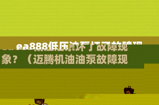 ea888低压油泵坏了故障现象？（迈腾机油油泵故障现象）-图1