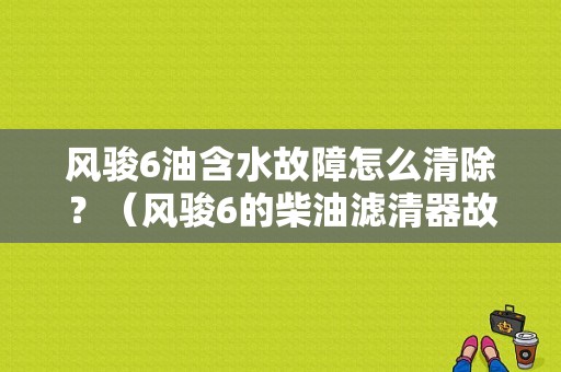 风骏6油含水故障怎么清除？（风骏6的柴油滤清器故障）-图1