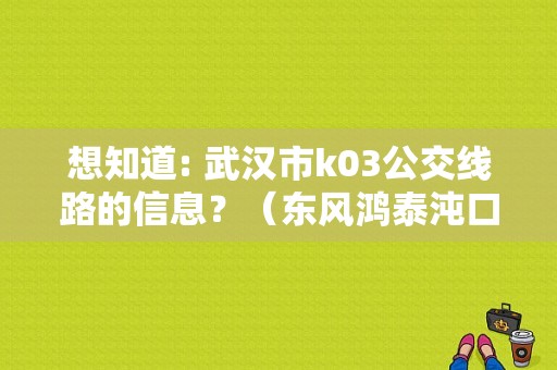 想知道: 武汉市k03公交线路的信息？（东风鸿泰沌口店招聘）