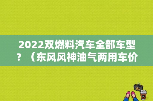 2022双燃料汽车全部车型？（东风风神油气两用车价格）-图1