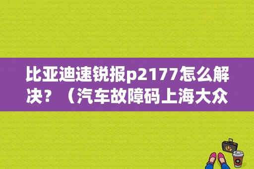 比亚迪速锐报p2177怎么解决？（汽车故障码上海大众 P2177）-图1