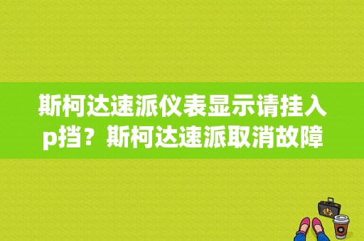 斯柯达速派仪表显示请挂入p挡？斯柯达速派取消故障码-图1