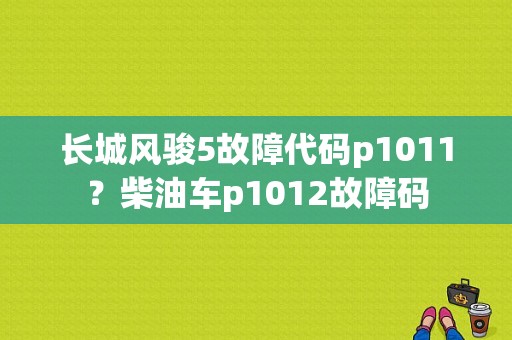 长城风骏5故障代码p1011？柴油车p1012故障码-图1
