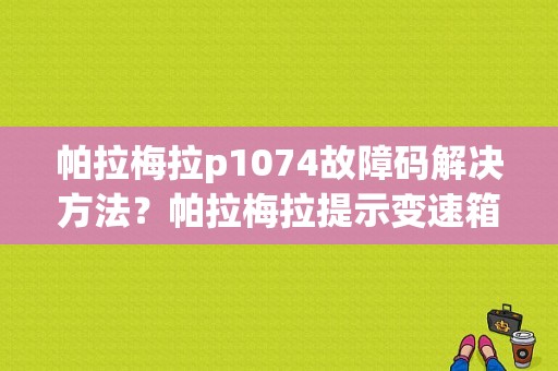 帕拉梅拉p1074故障码解决方法？帕拉梅拉提示变速箱故障-图1