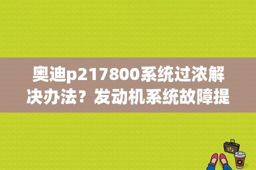 奥迪p217800系统过浓解决办法？发动机系统故障提示过浓-图1