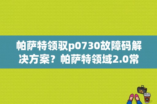 帕萨特领驭p0730故障码解决方案？帕萨特领域2.0常见故障-图1