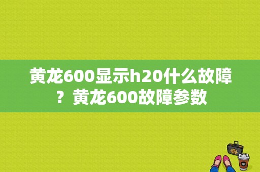 黄龙600显示h20什么故障？黄龙600故障参数-图1